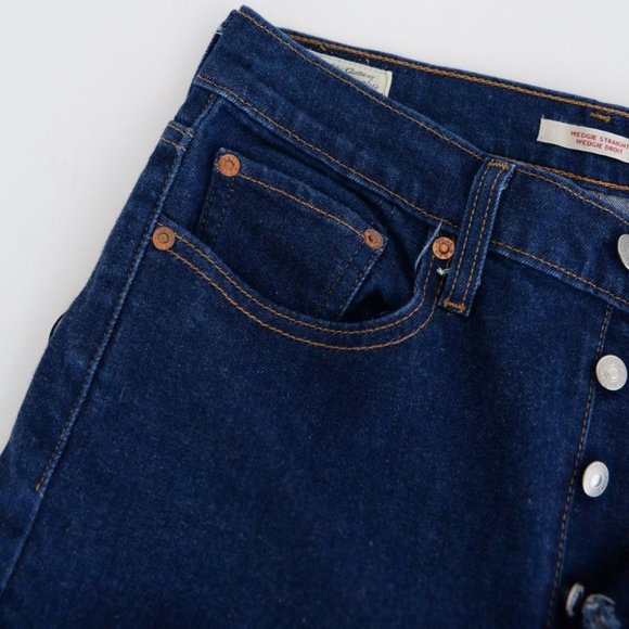 Levi's Wedgie Straight Leg High Rise Western Fringe Pocket Jeans - Picture 10 of 15